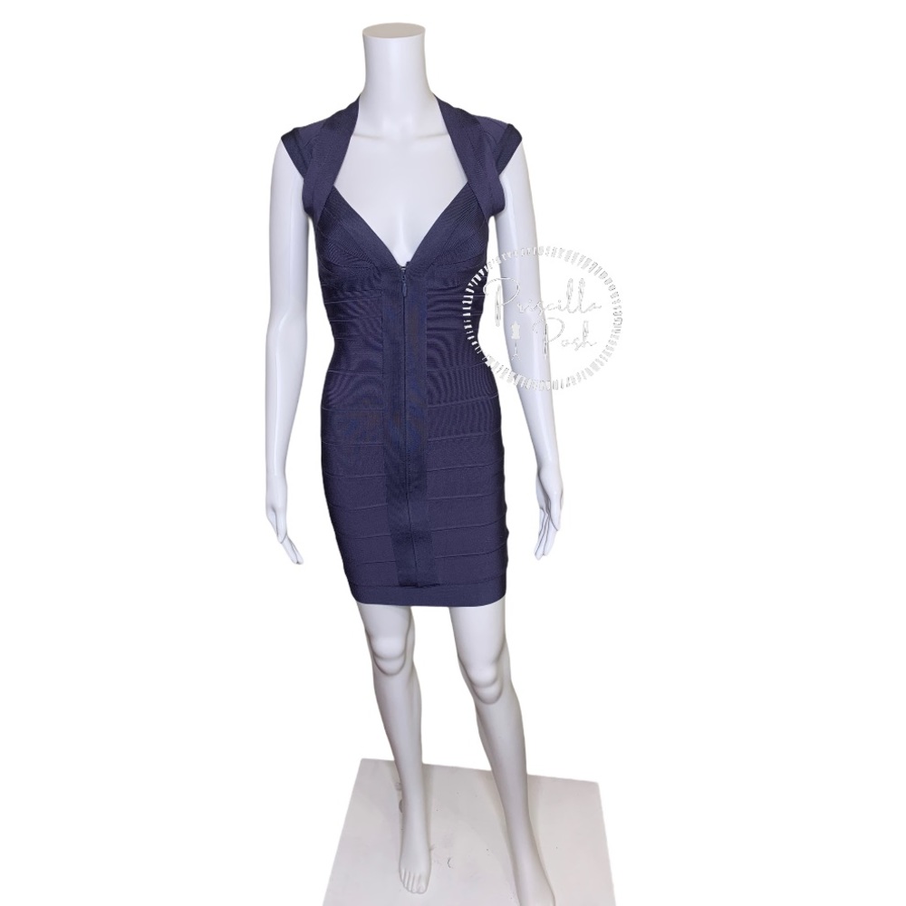 HERVÉ LÉGER Zip-front bandage dress indigo blue - Picture 5 of 16